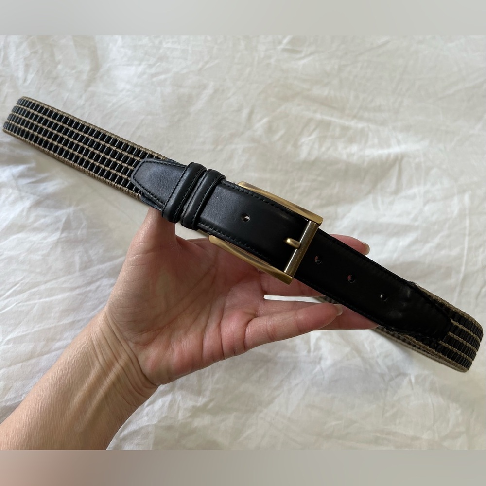 LAI | Men’s 38 | Black Tan Stretch Leather Belt | Casual Business Gold Buckle